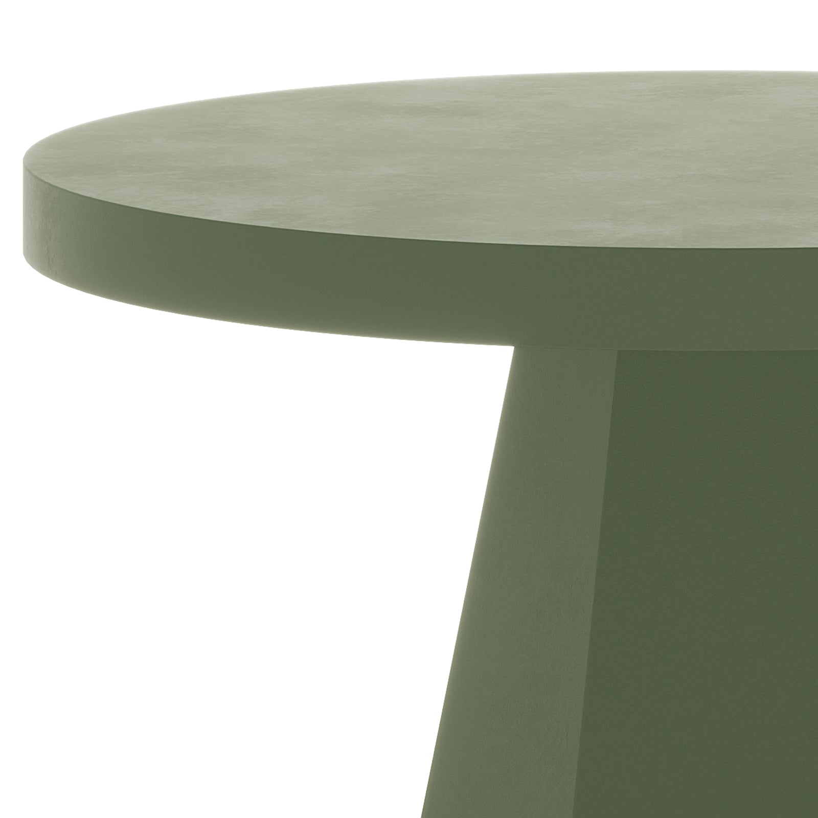 Close-up of the rounded edge and smooth surface of the Apollo outdoor dining table in green concrete