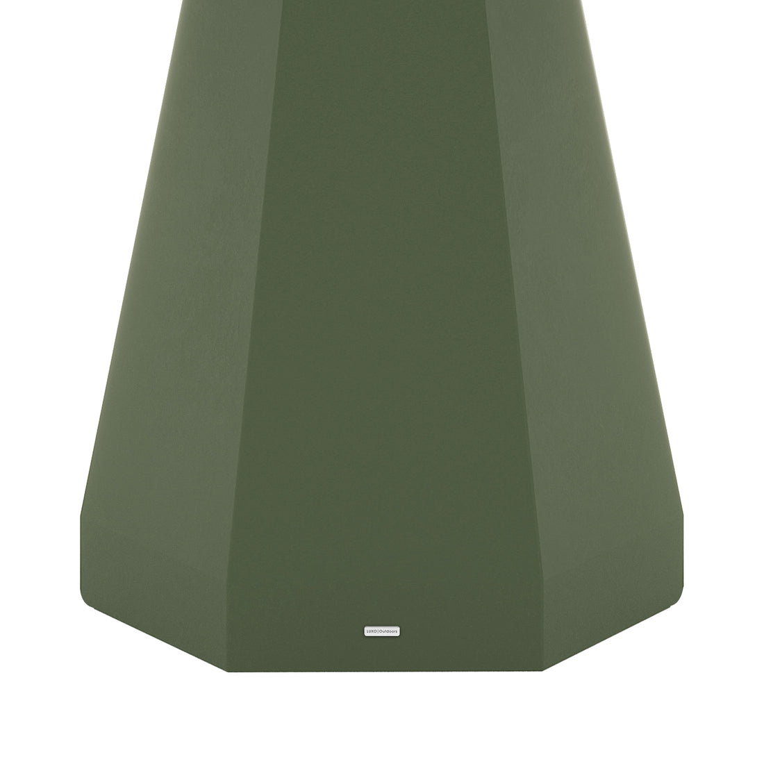 Close-up of the green concrete pedestal base of the Apollo 120cm Outdoor Dining Table, showing the LUXO Outdoors logo plate