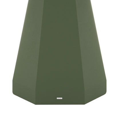 Close-up of the green concrete pedestal base of the Apollo 120cm Outdoor Dining Table, showing the LUXO Outdoors logo plate