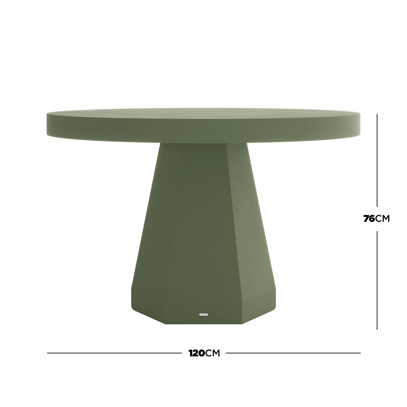 Apollo 120cm Outdoor Concrete Dining Table in Green with round top and geometric pedestal base, 76cm height