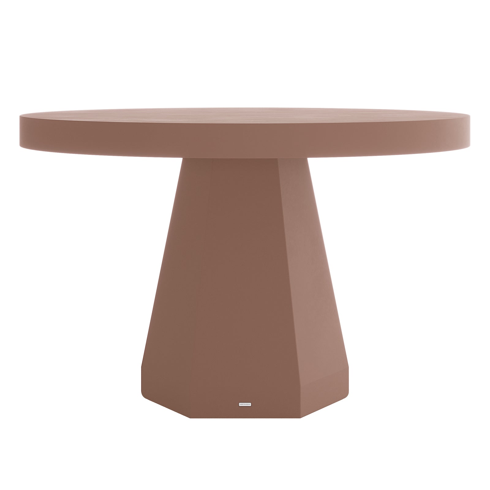 Apollo 120cm round outdoor concrete dining table in Mocha Mousse with sculptural pedestal base