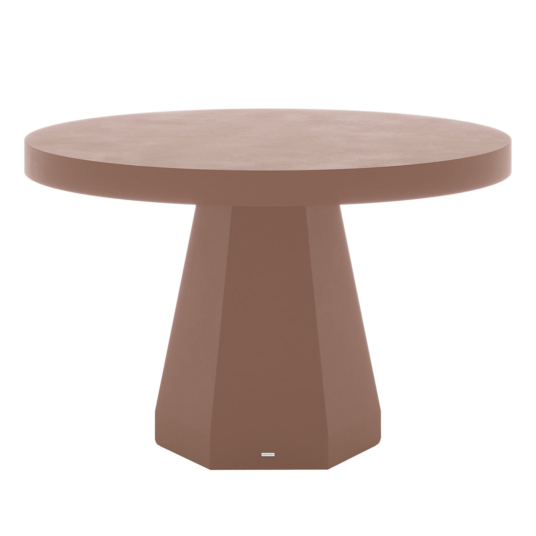 Apollo 120cm round concrete dining table in Mocha Mousse with sculptural flared pedestal base