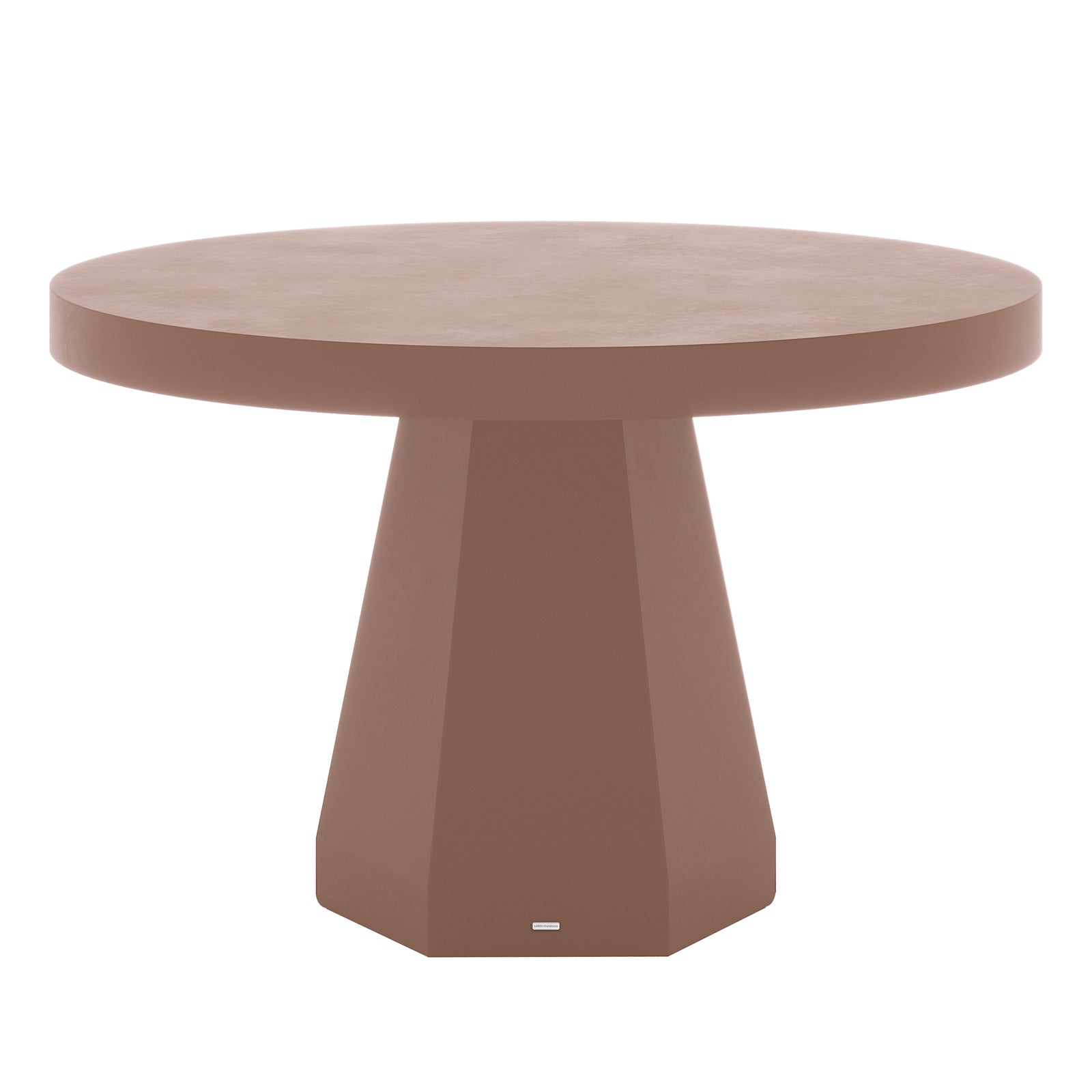 Apollo 120cm round concrete dining table in Mocha Mousse with sculptural flared pedestal base