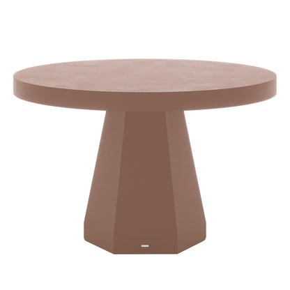 Apollo 120cm round concrete dining table in Mocha Mousse with sculptural flared pedestal base