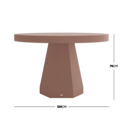 Apollo 120cm round outdoor concrete dining table in Mocha Mousse with sculptural pedestal base, 76cm height