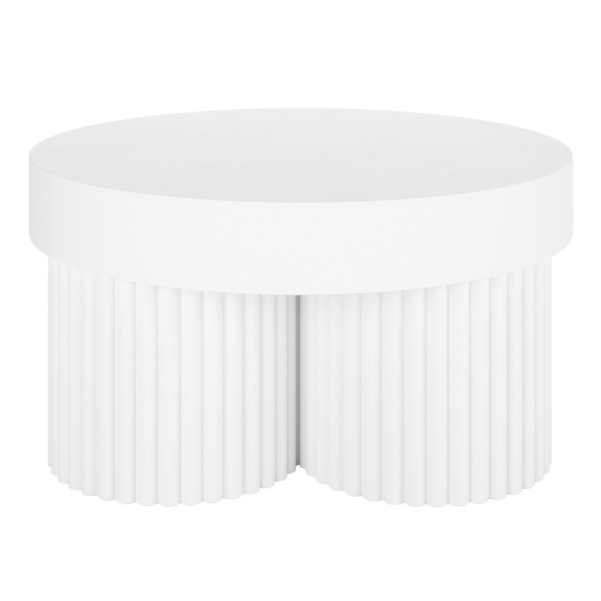 Basalt 70cm Indoor & Outdoor Concrete Coffee Table in White, featuring a robust, cylindrical design with a smooth surface, perfect for versatile indoor or outdoor use.