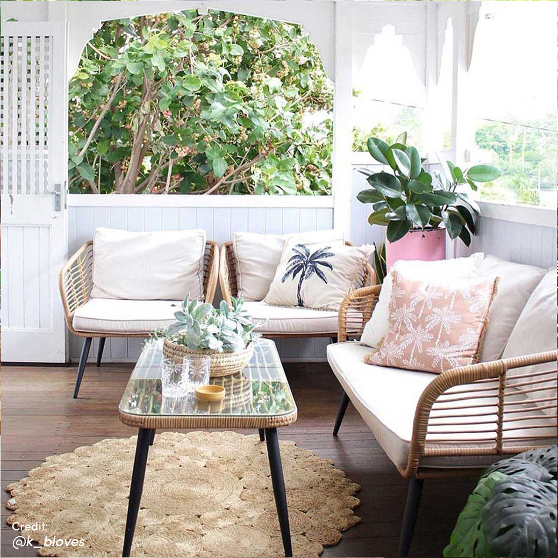 Bequia 4 Seater Rope Wicker Outdoor Sofa Light Beige, showcasing a contemporary design with natural wicker and plush cushions, perfect for enhancing outdoor spaces with comfort and style.