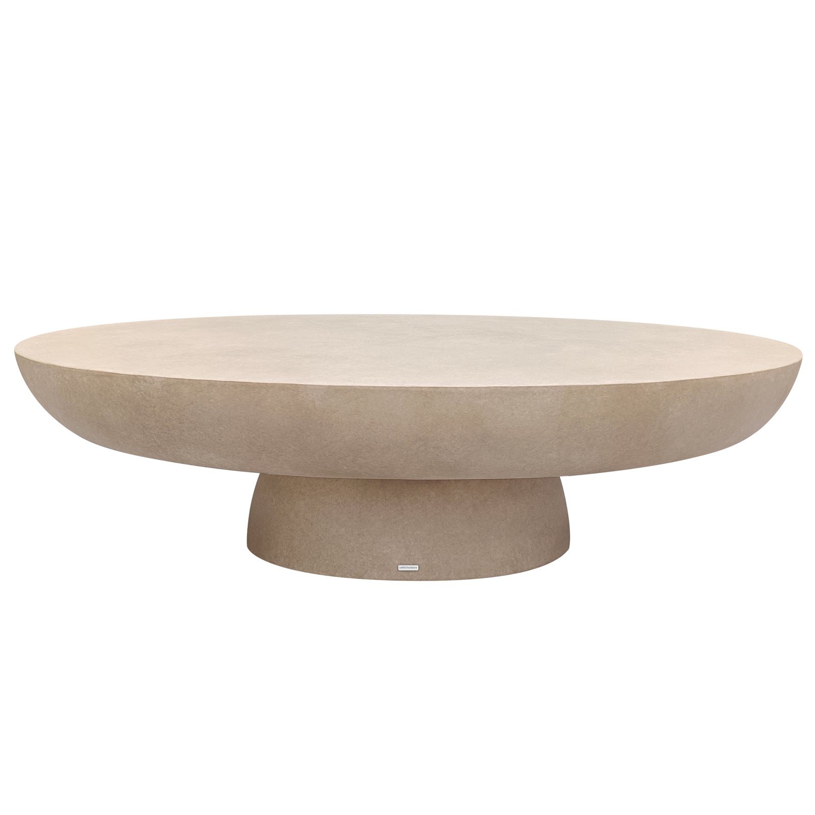 Cassius oval outdoor concrete coffee table in ivory with rounded base