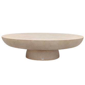 Cassius oval outdoor concrete coffee table in ivory with rounded base