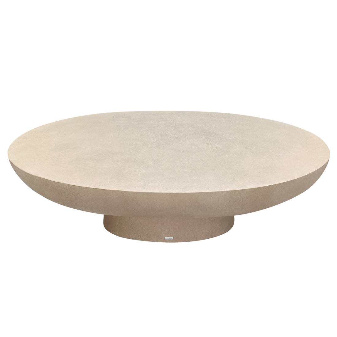 Cassius oval outdoor concrete coffee table in ivory with rounded pedestal base
