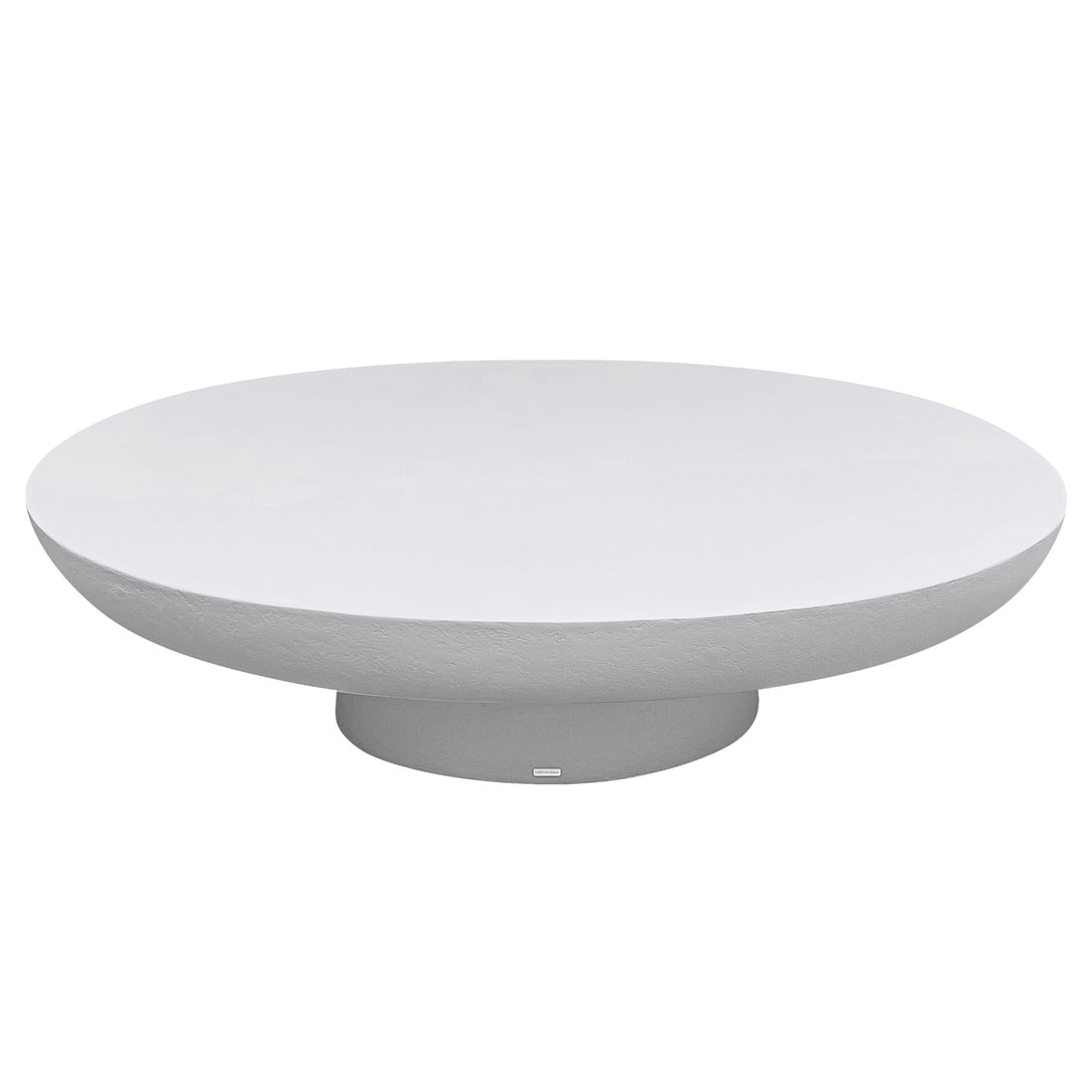 Cassius Oval Outdoor Concrete Coffee Table in White, featuring a smooth oval top and rounded sculptural base