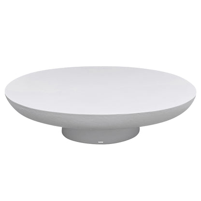 Cassius Oval Outdoor Concrete Coffee Table in White, featuring a smooth oval top and rounded sculptural base