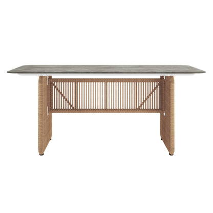 Craigie Premium 6-Seater Outdoor Dining Set with Ceramic Glass Table, featuring a close-up of the elegant, marble-patterned ceramic glass table and the sturdy, powder-coated aluminium frame.