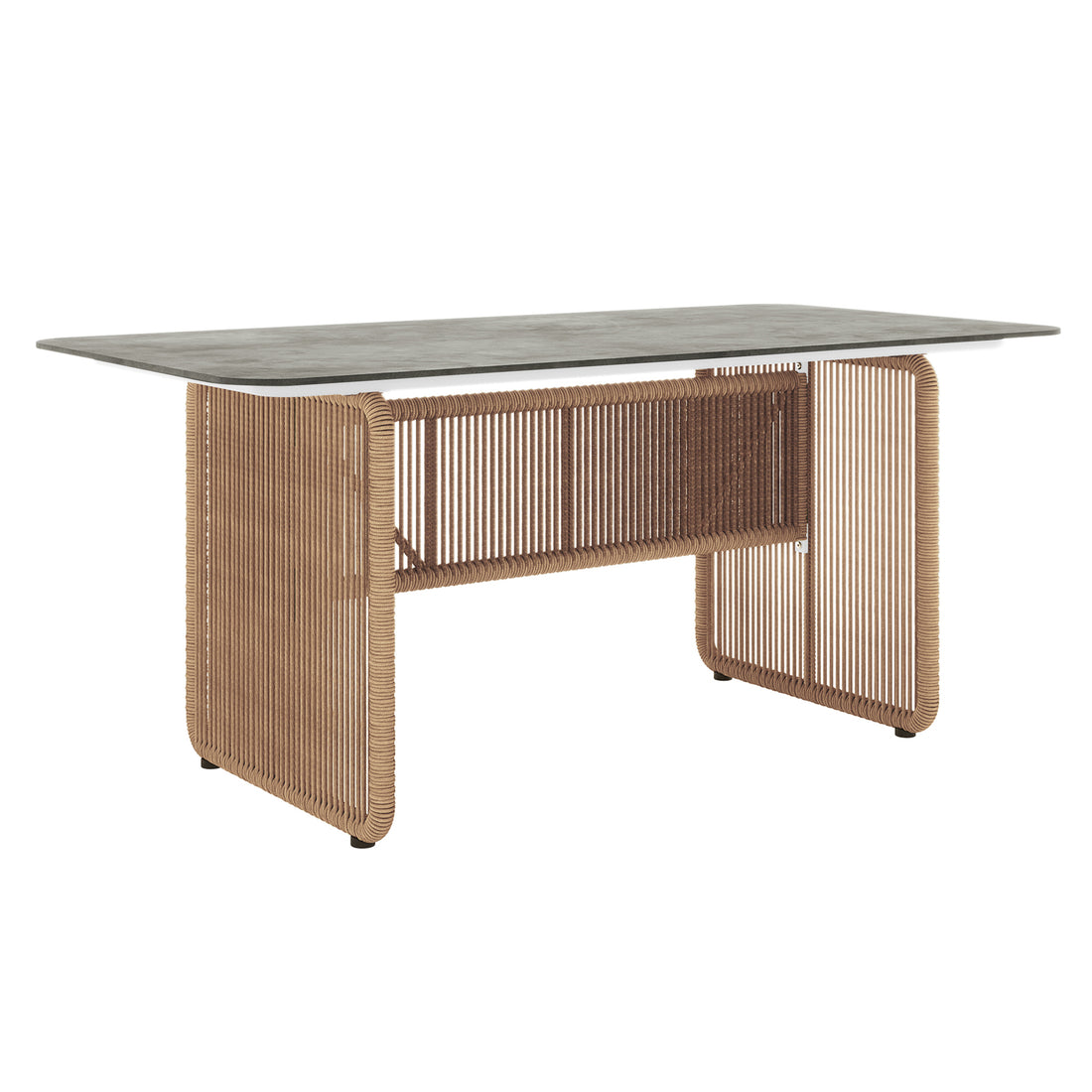 Craigie Premium 6-Seater Outdoor Dining Set featuring a ceramic glass table with a marble-like pattern, highlighting the table's smooth, elegant design and sturdy construction ideal for outdoor spaces.