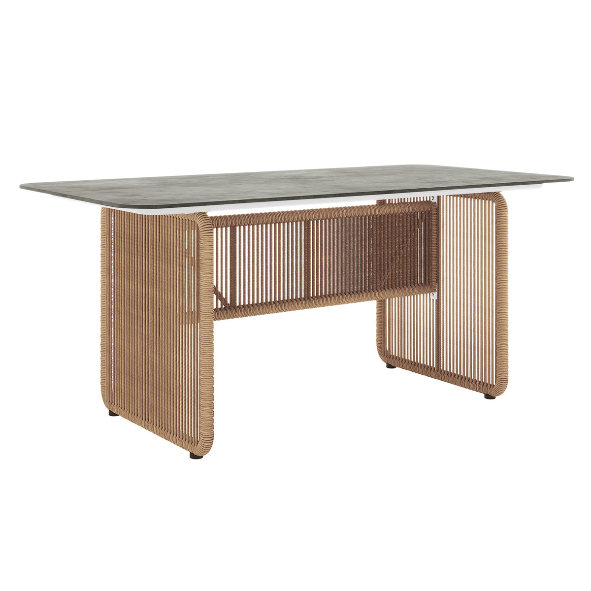 Craigie Premium 6-Seater Outdoor Dining Set featuring a ceramic glass table with a marble-like pattern, highlighting the table's smooth, elegant design and sturdy construction ideal for outdoor spaces.