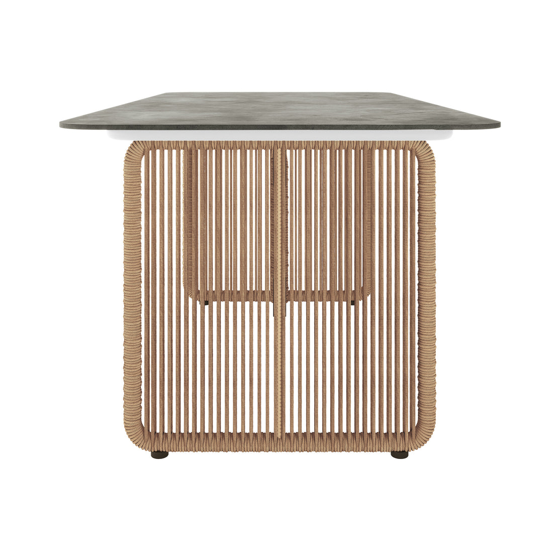 Craigie Premium 6-Seater Outdoor Dining Set with Ceramic Glass Table features a close-up of the rope detail, showcasing the sturdy design and craftsmanship of the table's structure.