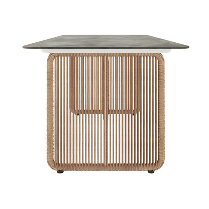 Craigie Premium 6-Seater Outdoor Dining Set with Ceramic Glass Table features a close-up of the rope detail, showcasing the sturdy design and craftsmanship of the table's structure.