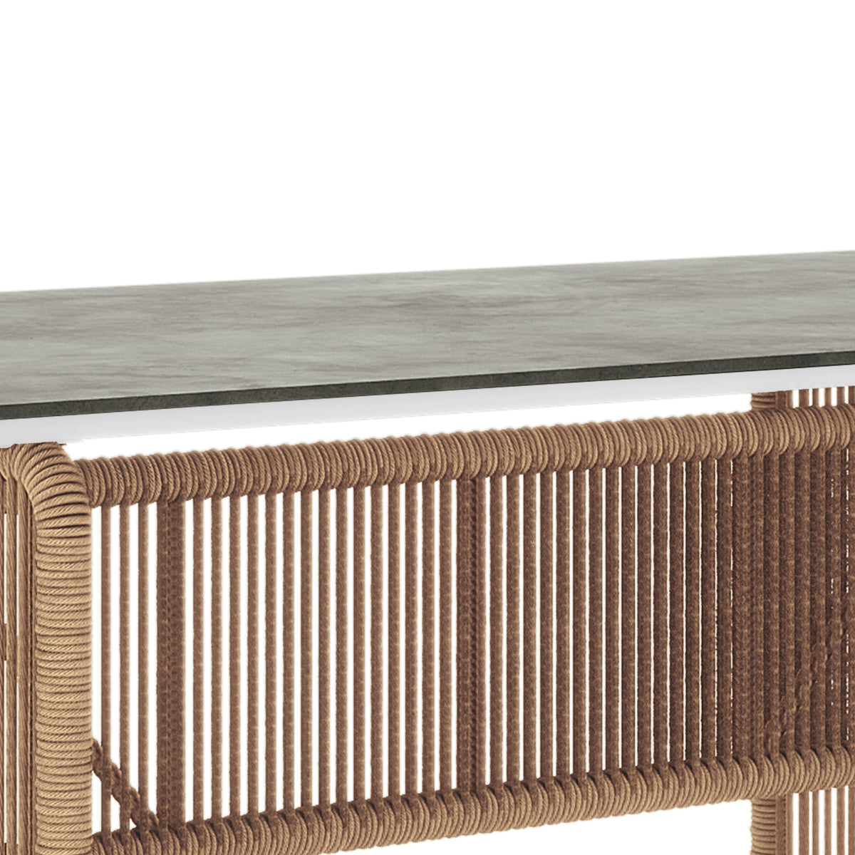 Craigie Premium 6-Seater Outdoor Dining Set features a close-up of the ceramic glass table with a marble-like pattern, showcasing its stylish design and durable, rust-resistant construction for elegant outdoor dining.