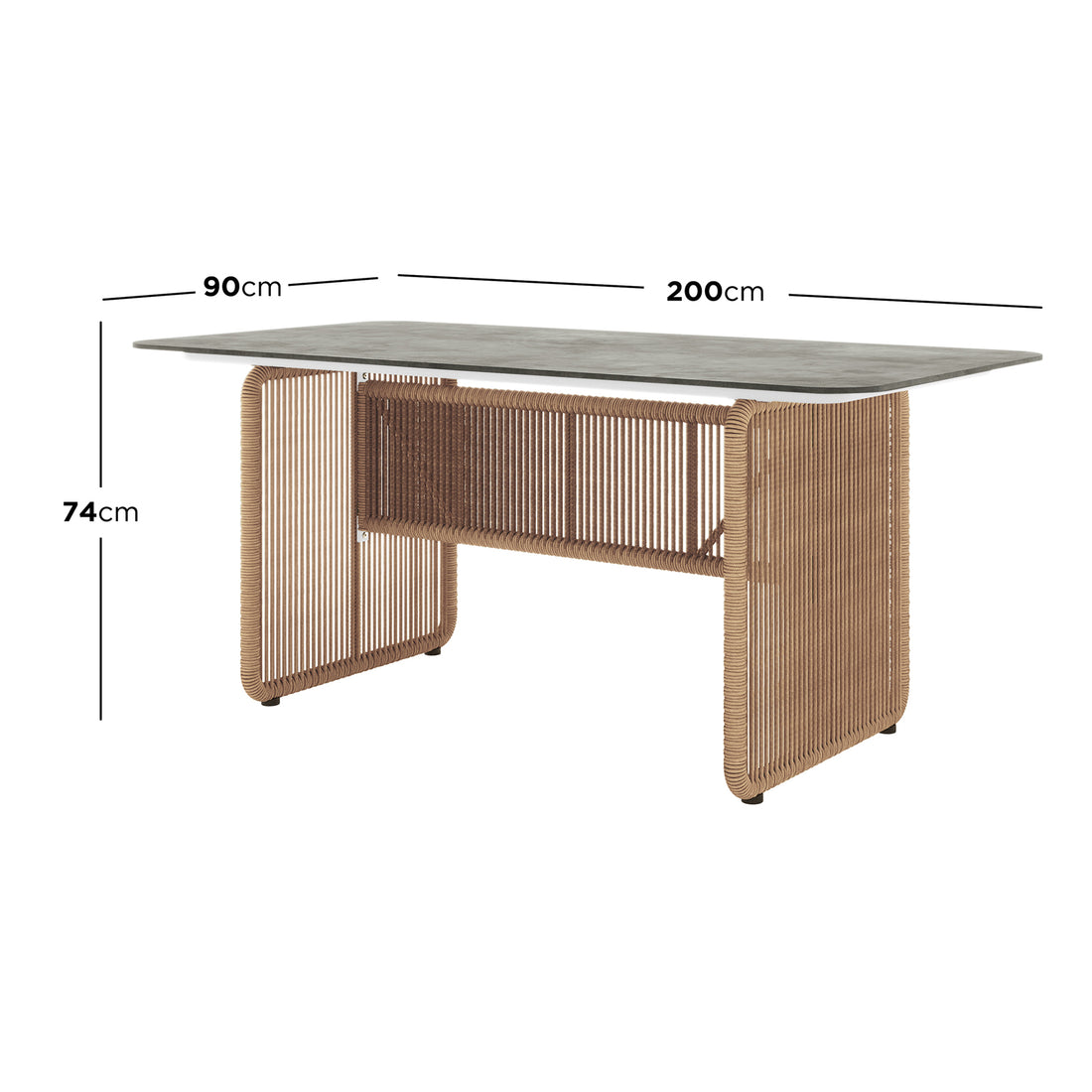 Dimension of the Craigie Premium 6-Seater Outdoor Dining Set showcasing the elegant ceramic glass tabletop, highlighting its smooth, marble-like pattern and sleek design, suitable for stylish outdoor dining.