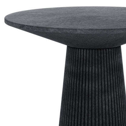 Close-up of the Darien 80cm Round Concrete Bistro Table in Grey Marble showing the smooth, marbled tabletop edge and fluted