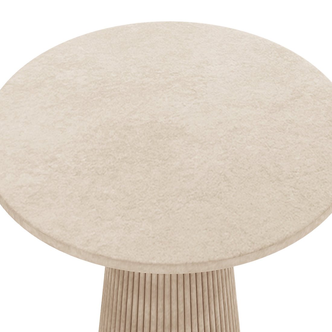Close-up of the Darien 80cm Round Concrete Bistro Table in Ivory, showing the smooth round tabletop and fluted pedestal base