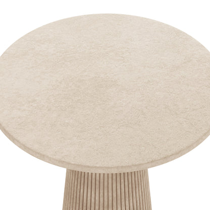 Close-up of the Darien 80cm Round Concrete Bistro Table in Ivory, showing the smooth round tabletop and fluted pedestal base