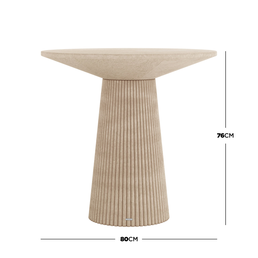Darien 80cm Round Concrete Bistro Table in Ivory with fluted pedestal base, 76cm height