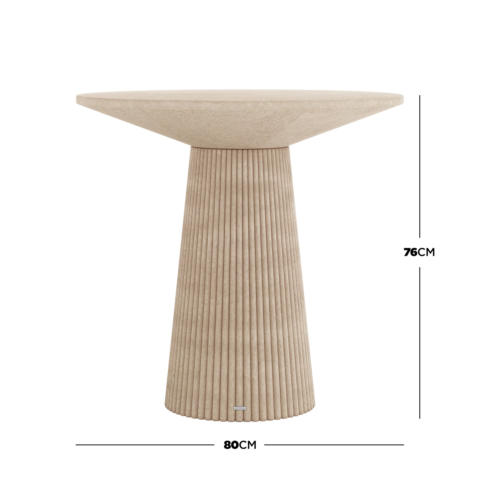 Darien 80cm Round Concrete Bistro Table in Ivory with fluted pedestal base, 76cm height