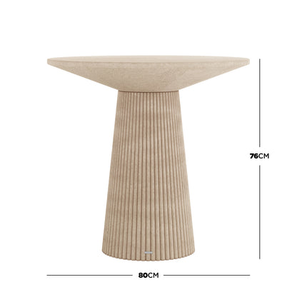 Darien 80cm Round Concrete Bistro Table in Ivory with fluted pedestal base, 76cm height