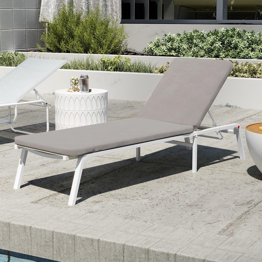 Jabari Outdoor Sunbed with Cushion - Warm Grey - Lifestyle