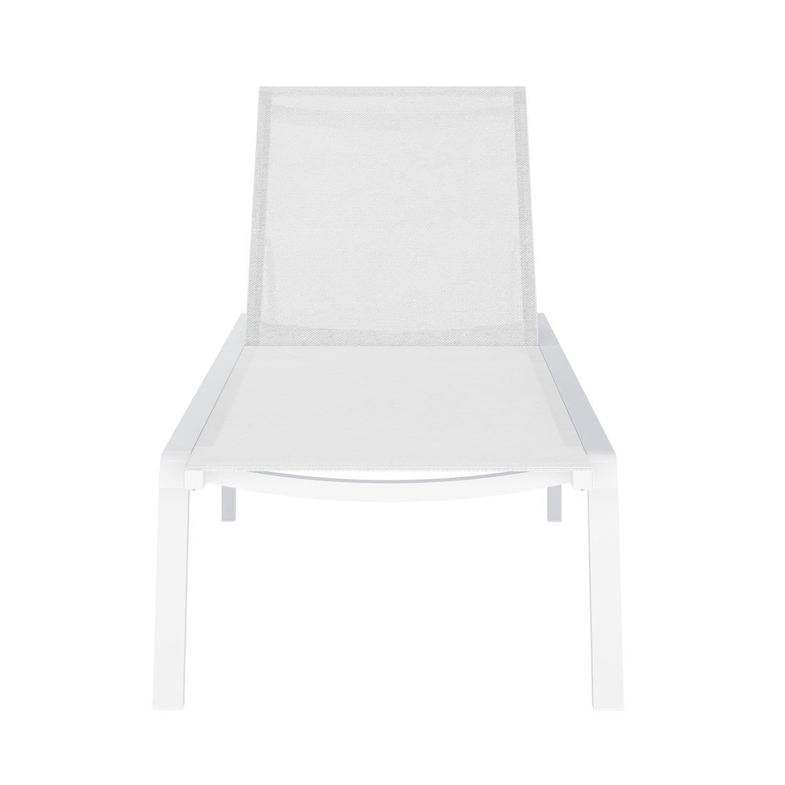 Jabari Textilene Aluminium Sunbed Set of 2 in Cream White features a sleek, minimalist white chaise lounge with a metal frame and a matching mesh seat and backrest, perfect for outdoor relaxation.