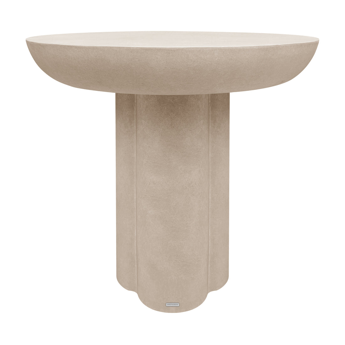Jareth 80cm round concrete outdoor entry table in ivory with curved pedestal base