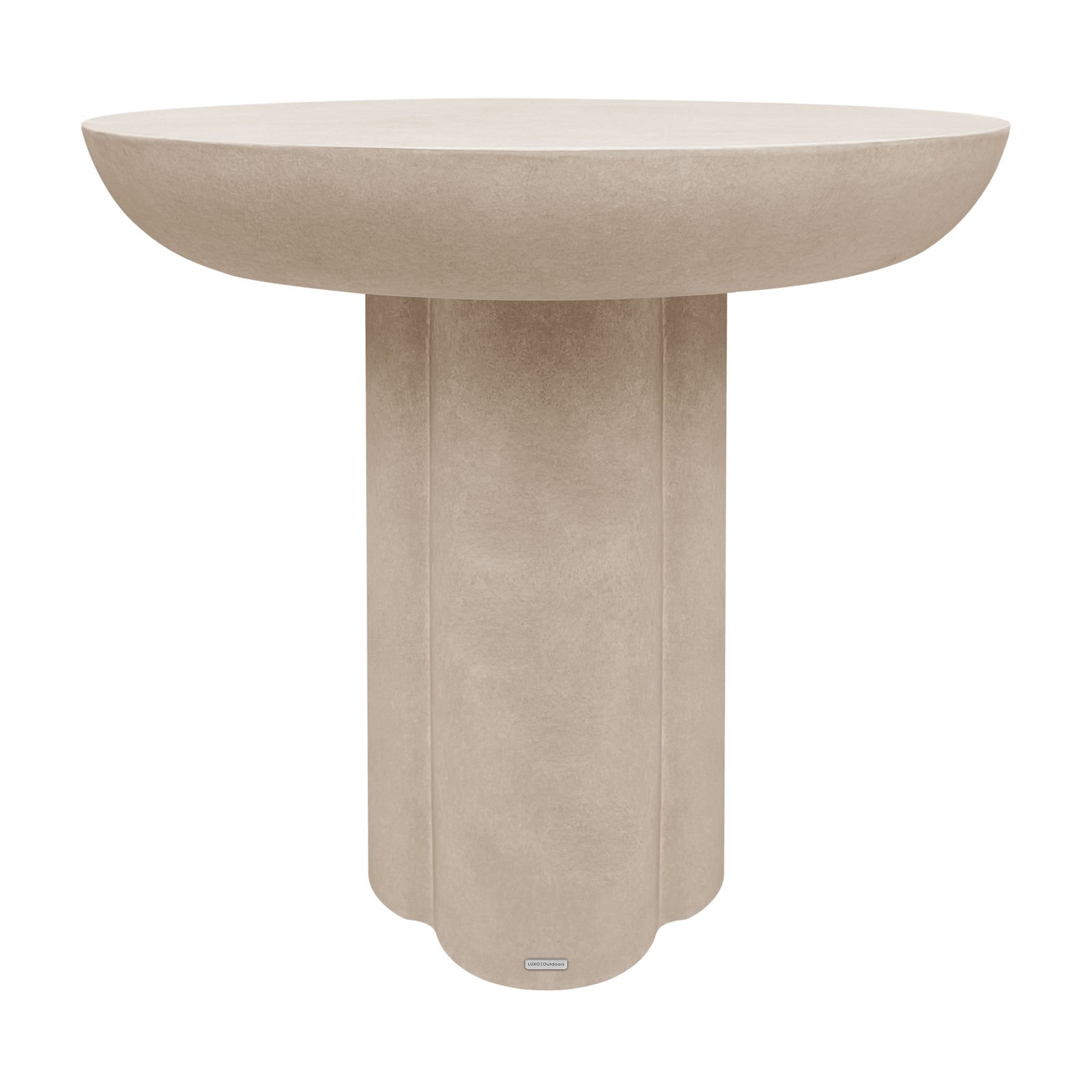Jareth 80cm round concrete outdoor entry table in ivory with curved pedestal base