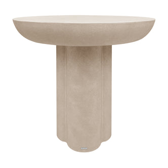Jareth 80cm round concrete outdoor entry table in ivory with curved pedestal base