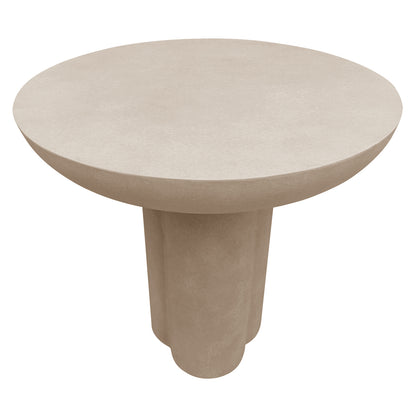 Jareth 80cm round concrete outdoor entry table in ivory with fluted pedestal base