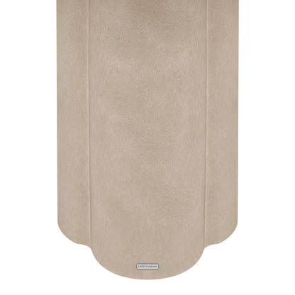 Underside of Jareth 80cm round concrete outdoor entry table in ivory with scalloped edge and LUXO Outdoors badge