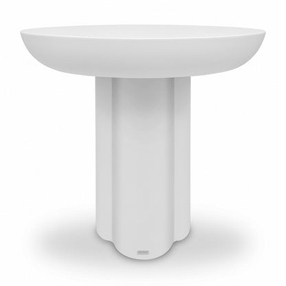 Jareth 80cm round concrete outdoor entry table in white with sculptured cylindrical base and smooth bowl-shaped top