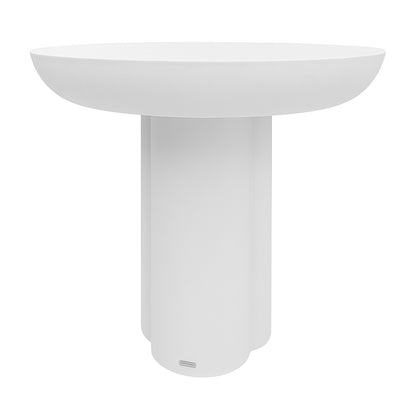 Jareth 80cm Round Concrete Outdoor Entry Table in White with sculptural cylindrical base and smooth bowl-shaped top
