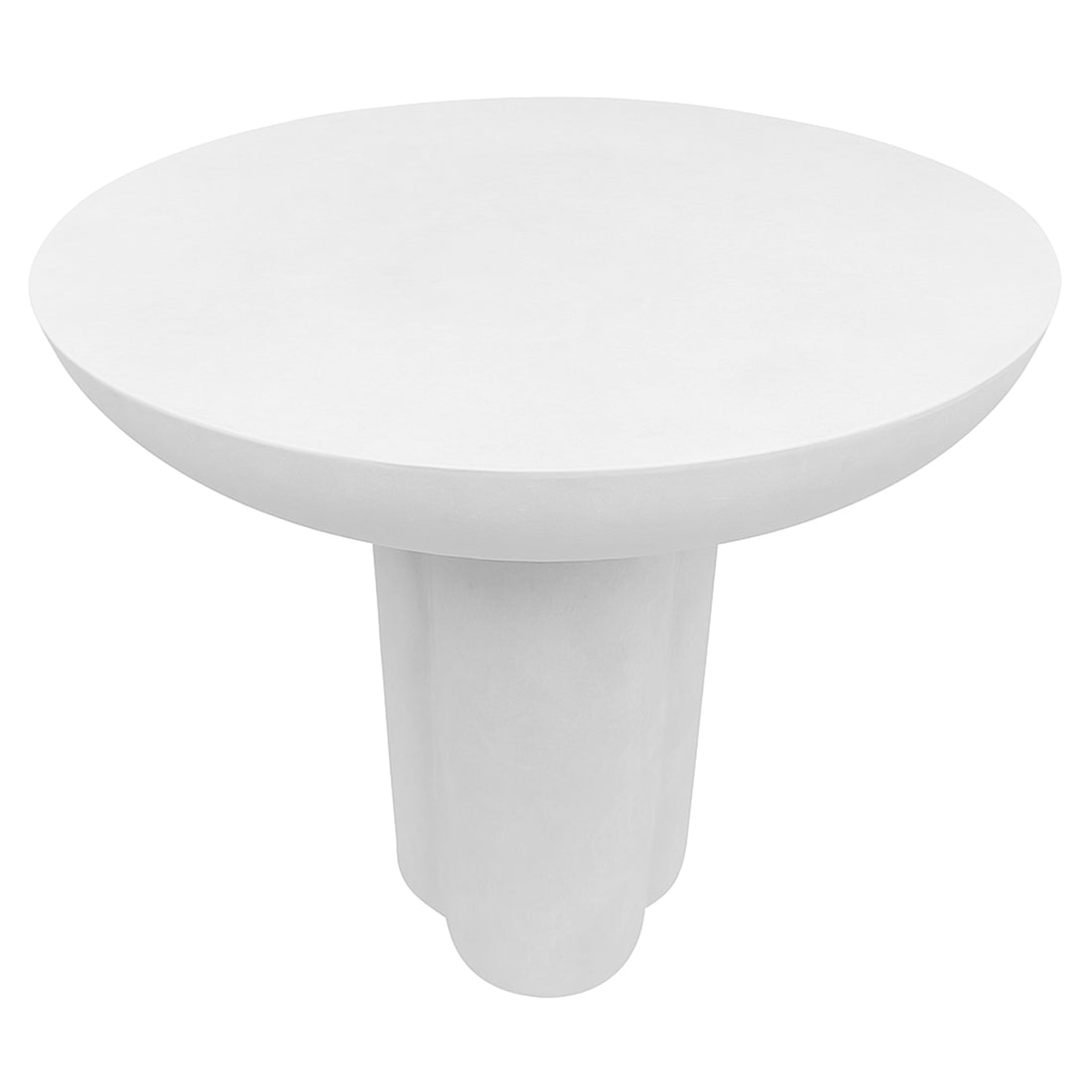 Jareth 80cm Round Concrete Outdoor Entry Table in White with sculptural pedestal base
