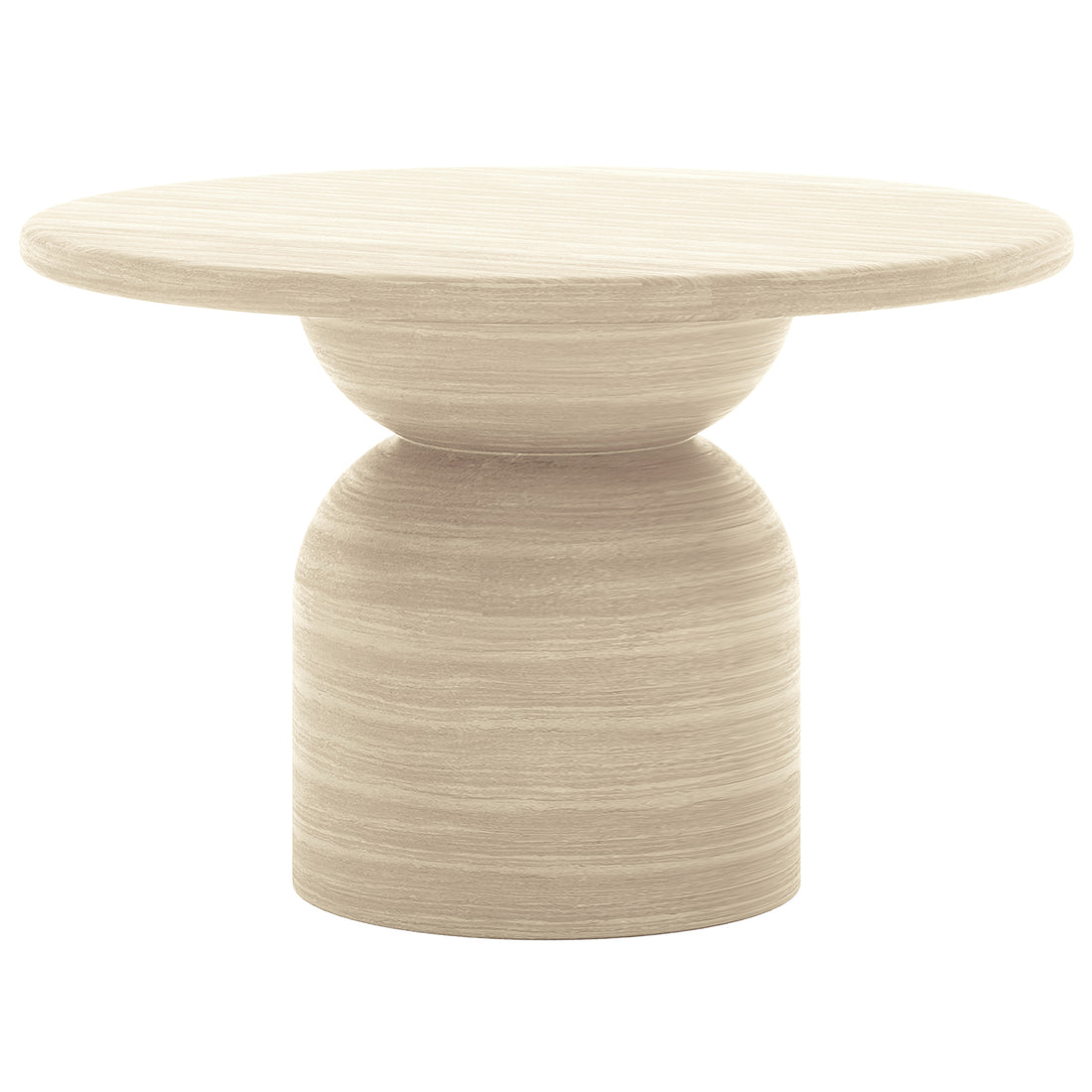 Krates 120cm Round Indoor/Outdoor Concrete Dining Table Beige, showcasing a smooth, round wooden surface, ideal for seating four, with a modern and sturdy design suitable for various spaces.