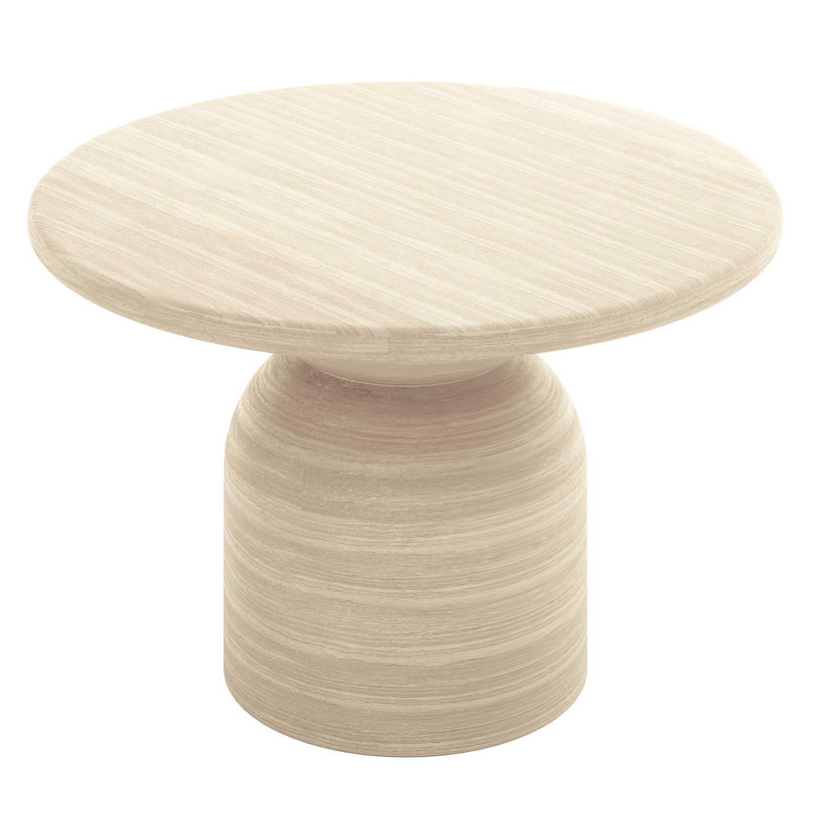 Krates 120cm Round Indoor/Outdoor Concrete Dining Table Beige features a modern, round design with a smooth white surface, suitable for seating four, blending concrete and fiberglass for durability.