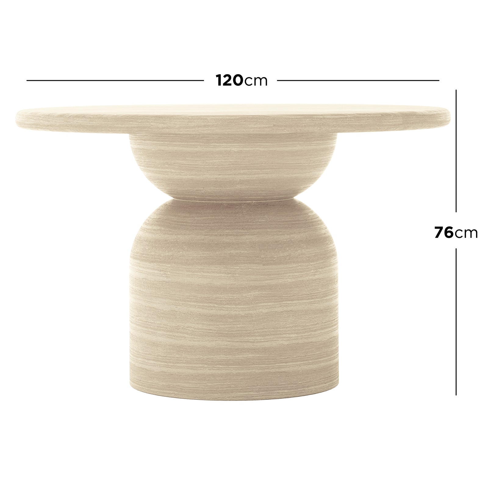 Krates 120cm Round Indoor/Outdoor Concrete Dining Table with a smooth round surface and sturdy round base, ideal for seating four. Suitable for modern spaces, both indoors and outdoors.