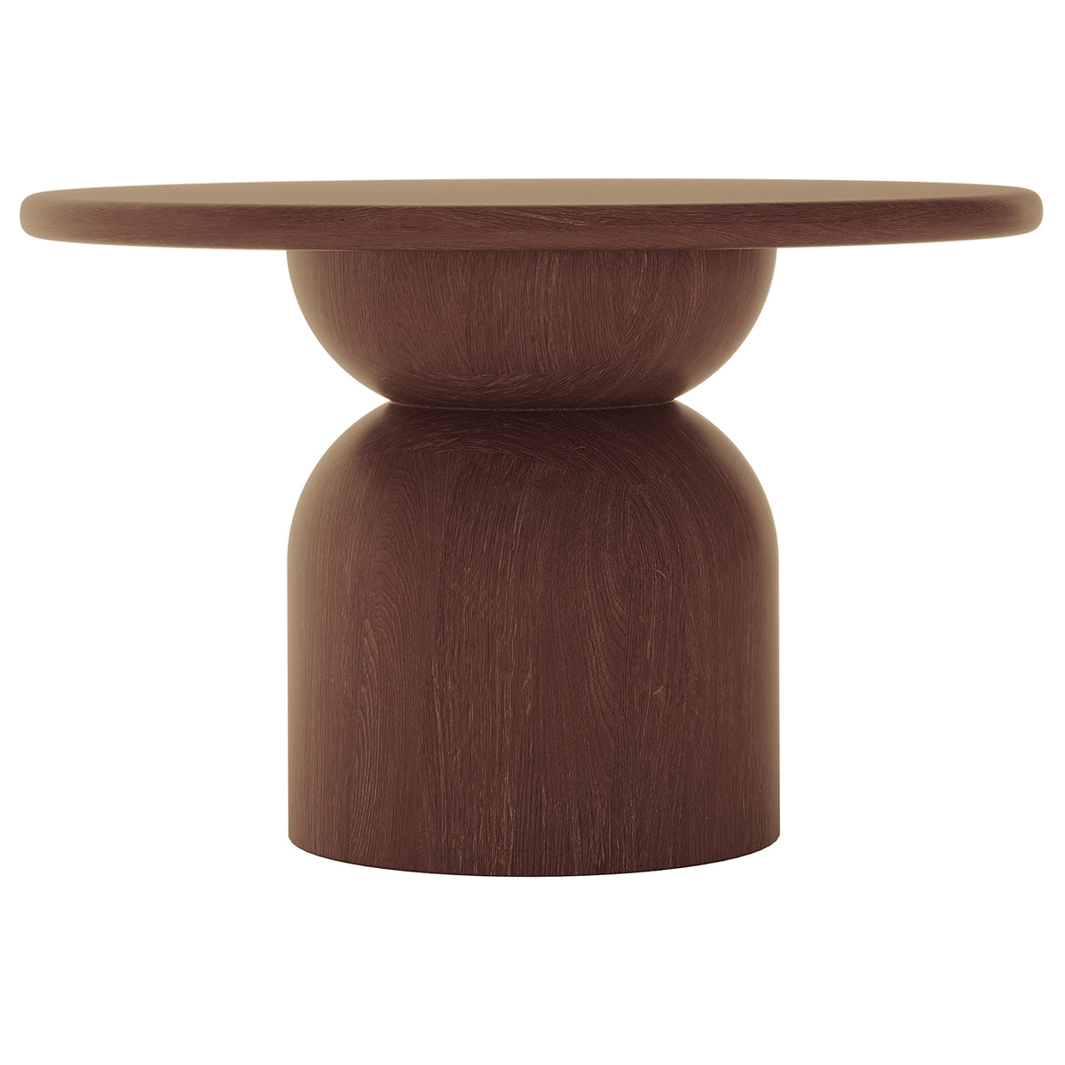 Krates 120cm Round Indoor/Outdoor Concrete Dining Table Chestnut, featuring a smooth, modern concrete surface with durable design suitable for versatile indoor and outdoor use, seating up to four people.