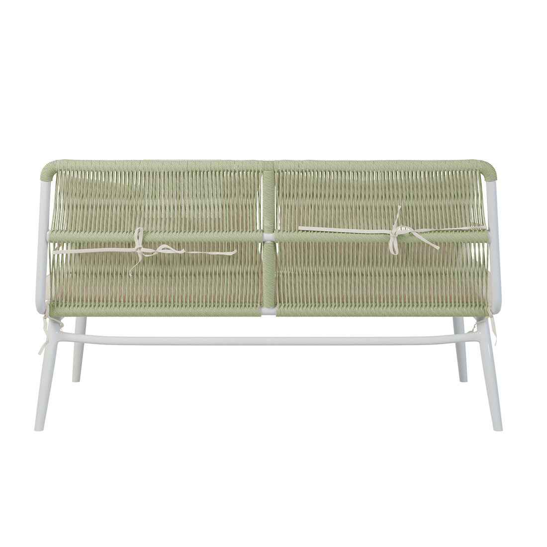 Lowanna 4pc Aluminium Rope Wicker Outdoor Lounge Set Mint Green, featuring intricate rope wicker design and plush cushions, showcasing a modern, durable ensemble perfect for elevating any outdoor space.