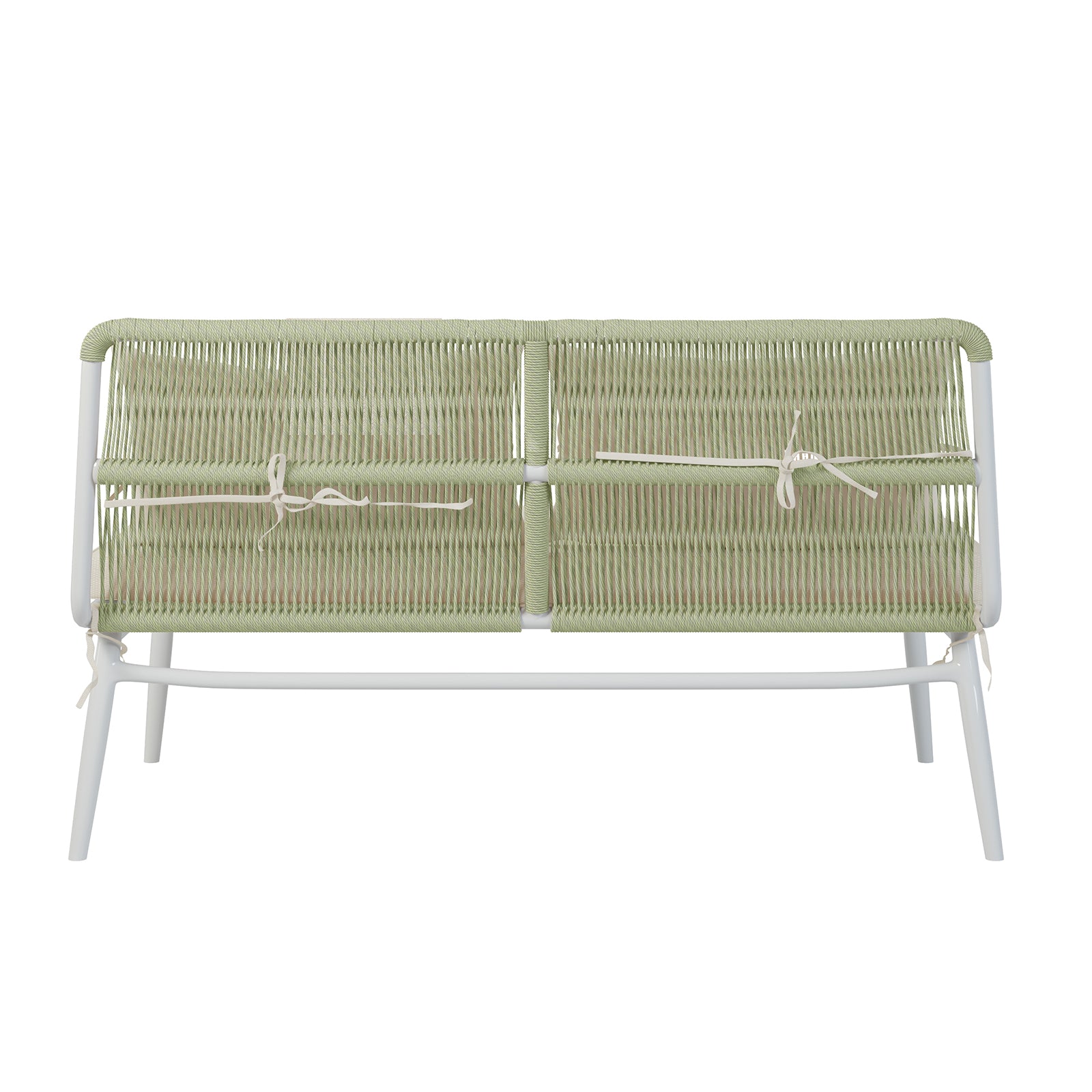 Lowanna 4pc Aluminium Rope Wicker Outdoor Lounge Set Mint Green, featuring intricate rope wicker design and plush cushions, showcasing a modern, durable ensemble perfect for elevating any outdoor space.