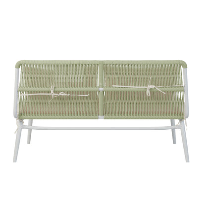 Lowanna 4pc Aluminium Rope Wicker Outdoor Lounge Set Mint Green, featuring intricate rope wicker design and plush cushions, showcasing a modern, durable ensemble perfect for elevating any outdoor space.