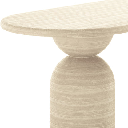 Lumen Indoor/Outdoor Concrete Dining Table Set with Bench Beige features an elegant oval shape with a cone-shaped base, showcasing modern design and robust construction, ideal for versatile dining spaces.