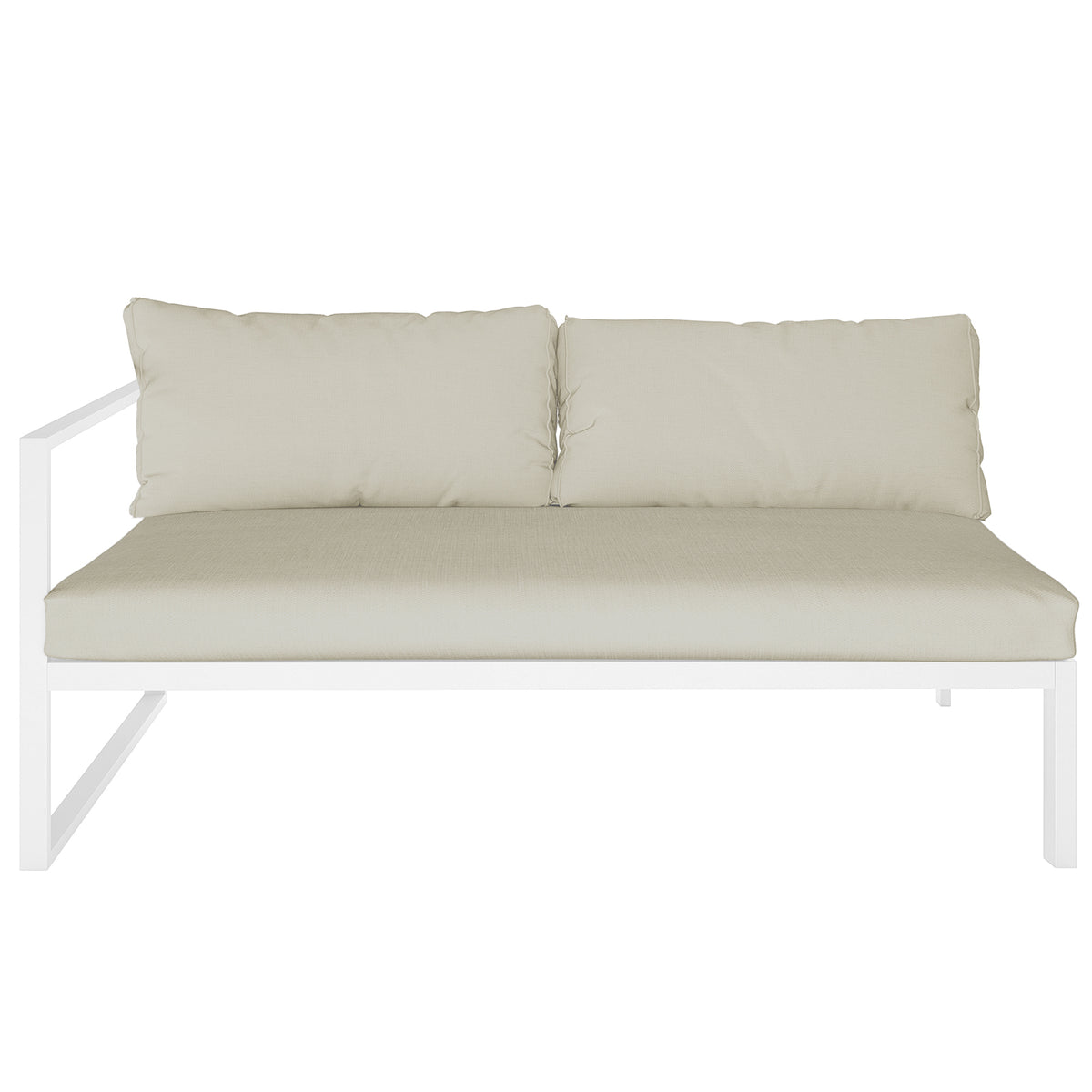 Moana 6 Seater Aluminium Outdoor Corner Sofa Lounge Set Sandy Beige featuring close-up of white couch with plush cushions, ideal for enhancing outdoor comfort and style.