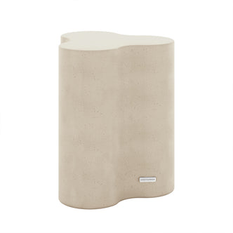 Side profile of Odalys Antique White Indoor Outdoor Concrete Side Table, minimalist wavy design