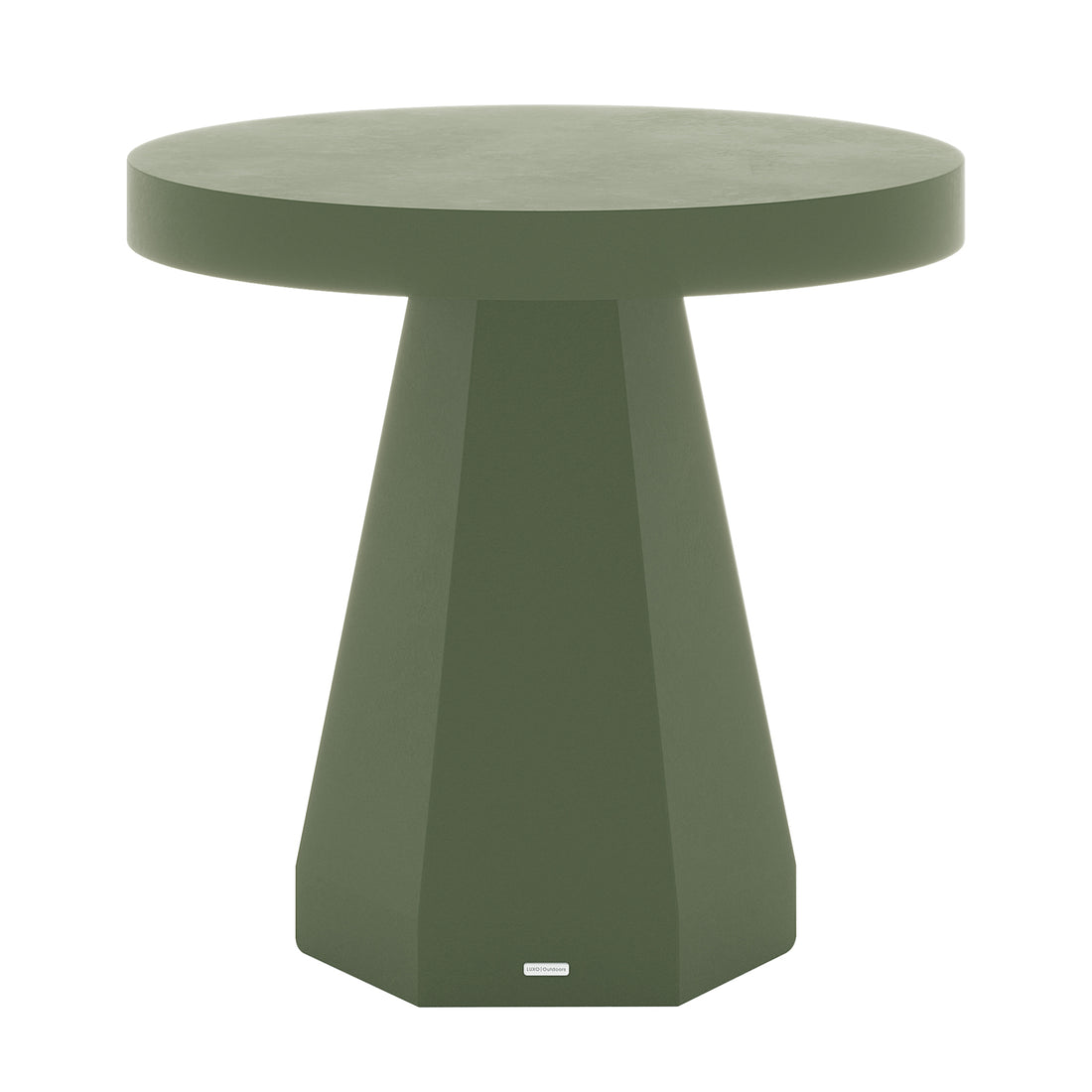 Orson 80cm round concrete dining table in green with flared geometric base